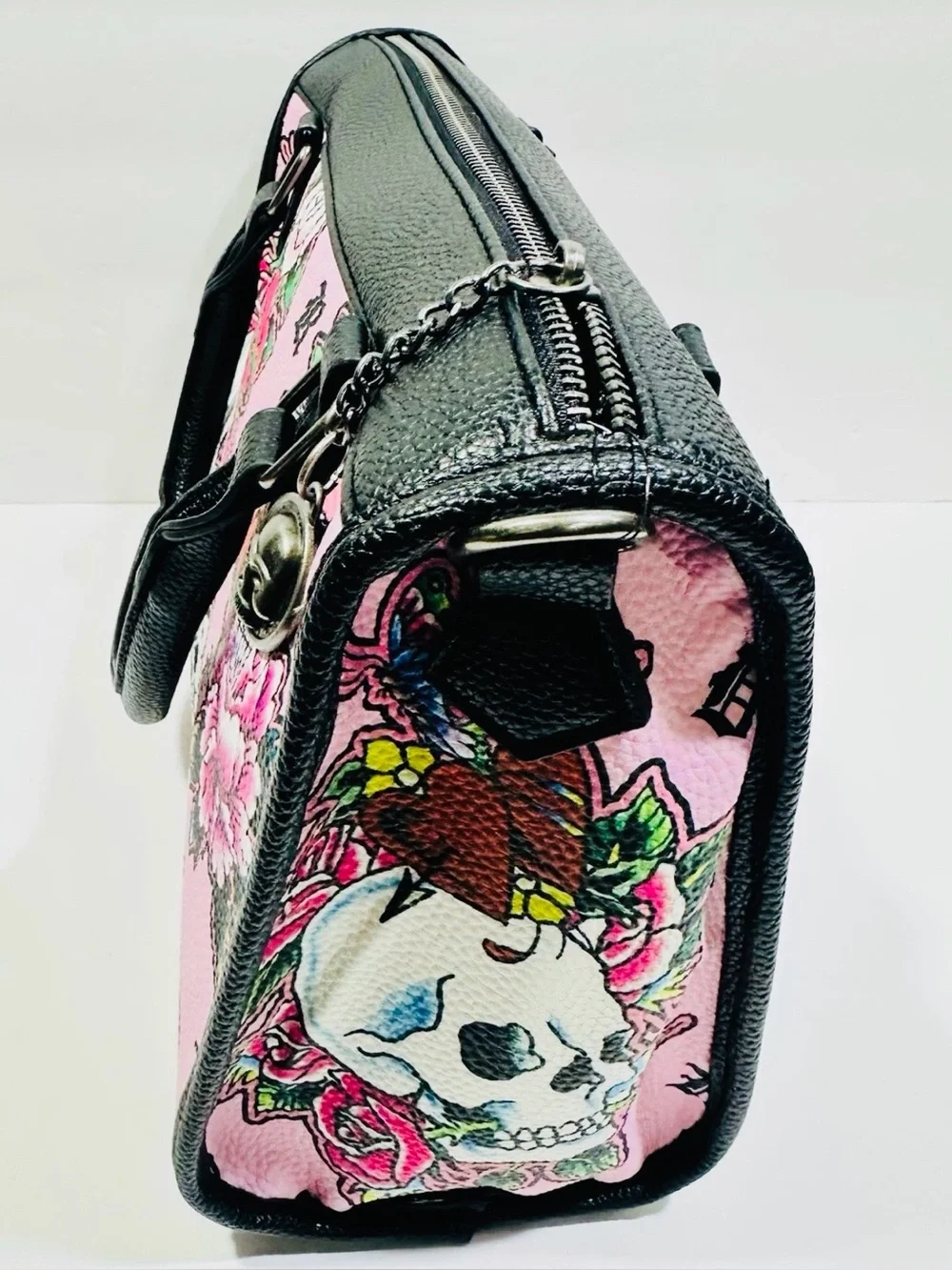Ed Hardy Pink Floral Tattoo-Print Satchel Handbag